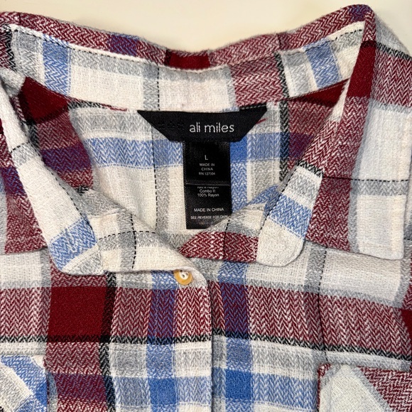 Ali Miles Patchwork Plaid Floral Oversized Boyfriend Shirt 3/4 Sleeves Sz Large - Picture 4 of 10